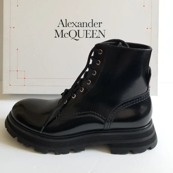 Alexander McQueen Patent Leather Combat Ankle Boot Size 39 Black - Picture 2 of 10